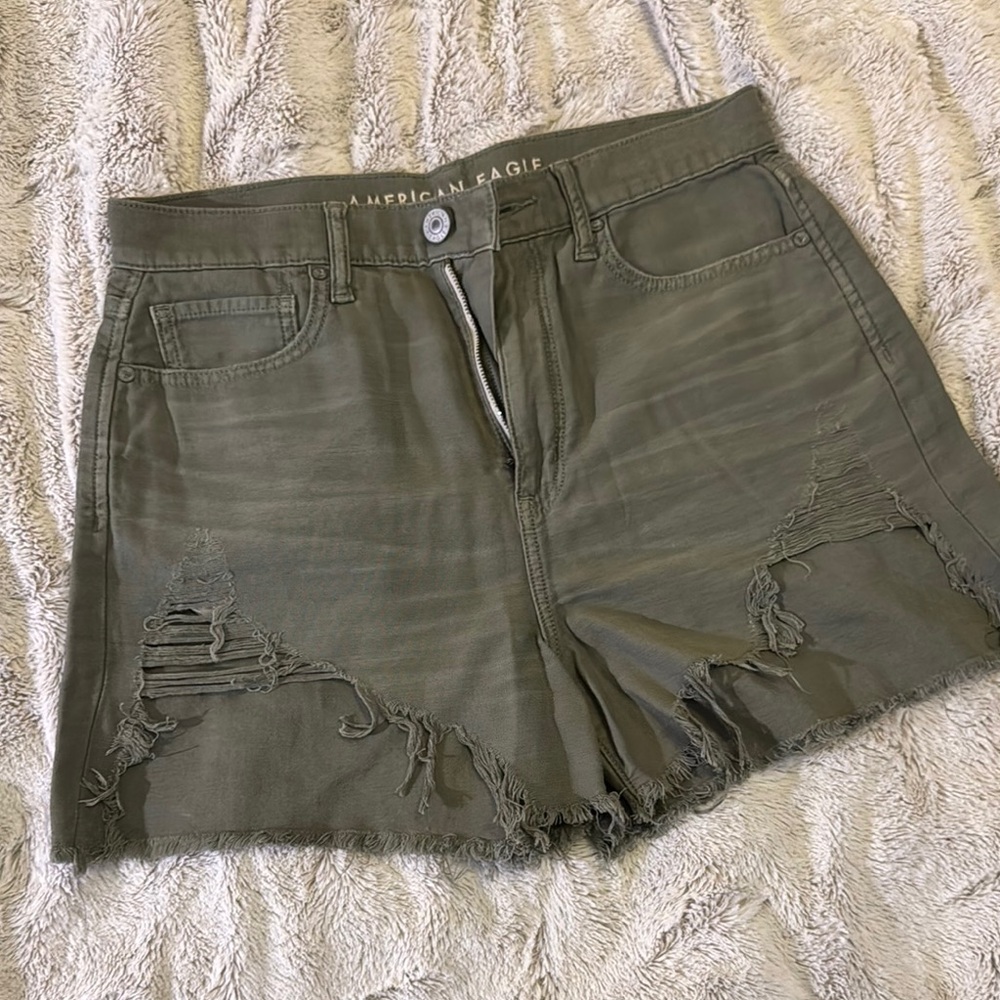 American Eagle Outfitters Highest Rise Mom Green Jean Shorts Distressed Style